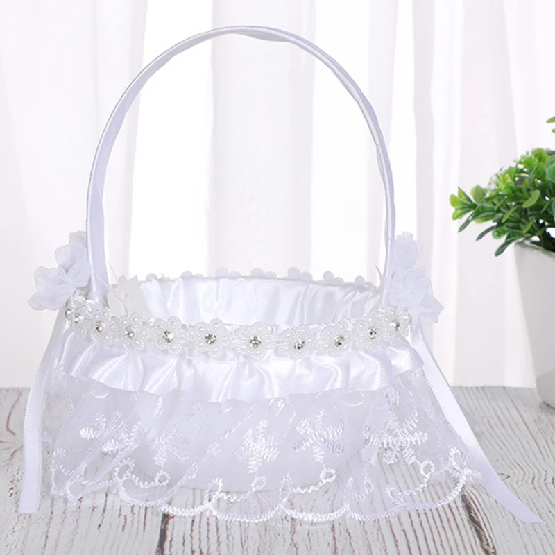

WHITE HANDLED FLOWER EASTER GIFT HAMPER VINTAGE WEDDING STORAGE BASKET DECOR