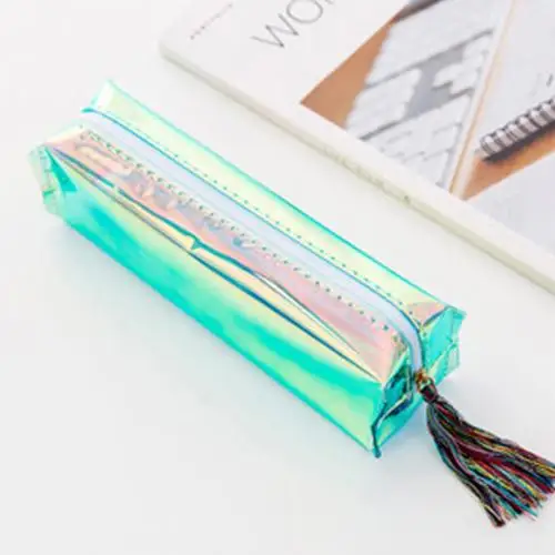 Зеленый Портативный Back To School кисточкой коробка для ручек и карандашей чехол канцелярский Карандаш чехол на молнии, сумка-Органайзер для хранения пенал пеналы - Цвет: Зеленый
