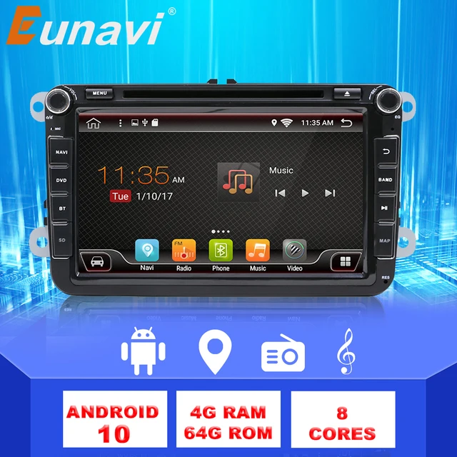 $108 Eunavi 2Din Android Car Radio DVD GPS Player For VW Passat CC Polo GOLF 5 6 Touran EOS T5 Sharan Jetta Tiguan GPS Radio Seat DSP