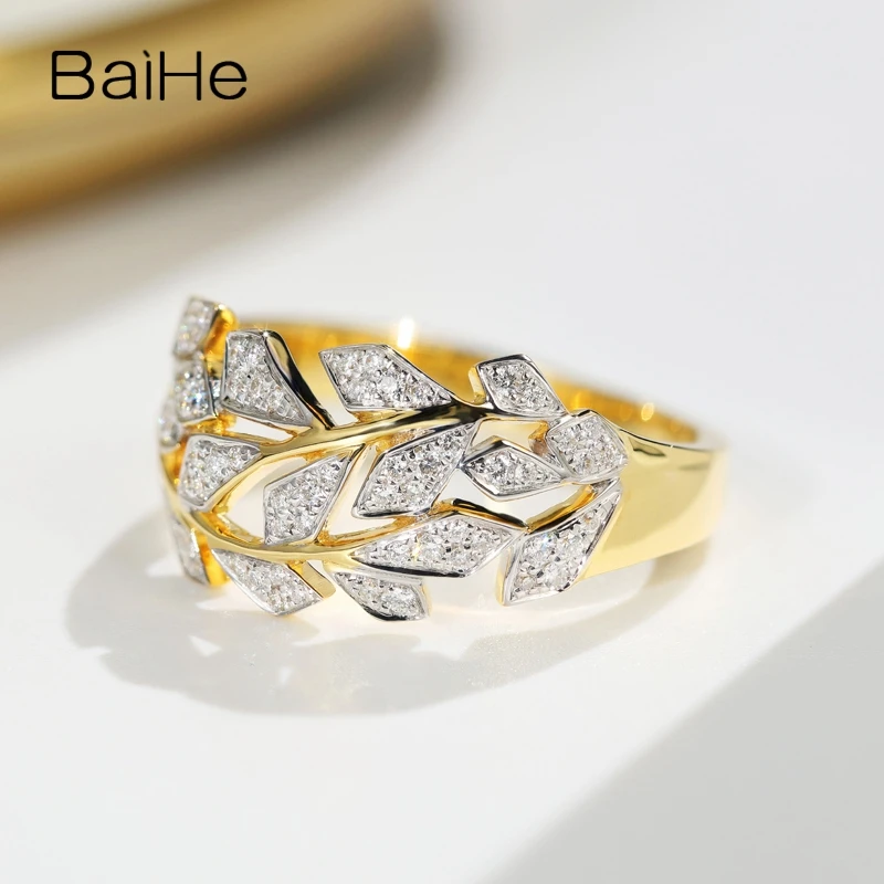 BAIHE Solid 14K белое и желтое золото 0.22ct Сертифицированный круглый H/SI натуральные бриллианты женские модные ювелирные изделия кольцо