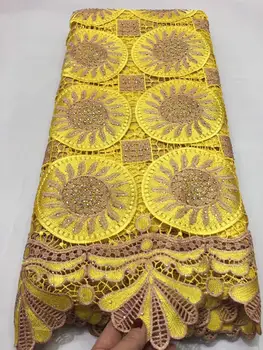 

yellow High Quality Water Soluble French Embroidery Guipure Cord Lace Fabric African Lace Fabric For Nigerian Wedding Party WS-9