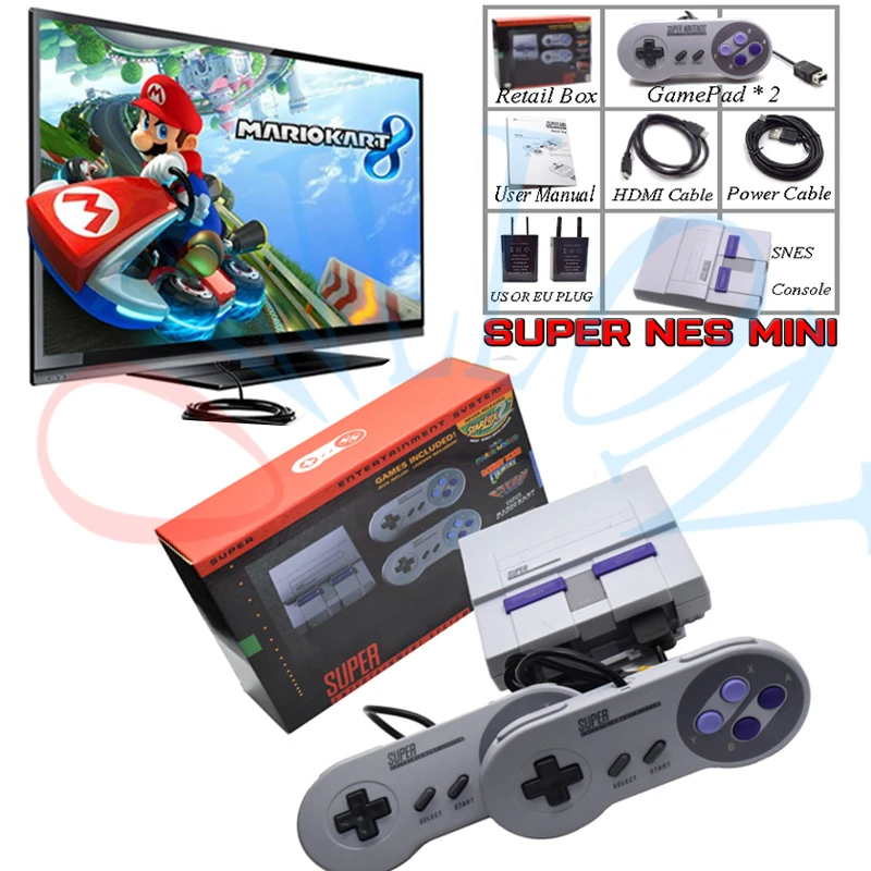 Drop Super HD HDMI Output SNES Retro Classic Handheld Video Game Player TV Mini Game Console Built-in 21 Games with Dual Gamepad