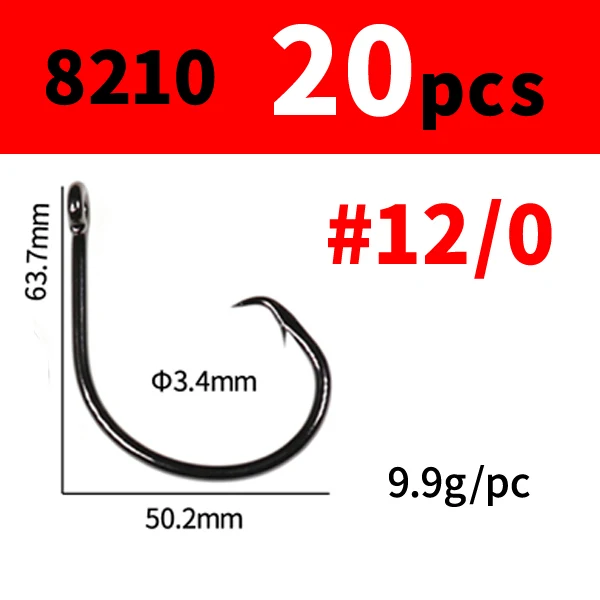 20/50PCS 3X Strong Wire Saltwater Fishing Circle Hook High Carbon Steel Big  Trolling Hook for Tuna Shark Boat Fishing 8/0 - 14/0