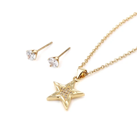 Set Stainless Steel Galaxy Necklace Earrings Set Jewelry For Valentine's Day Silver Color Round Star Clear Cubic Zirconia