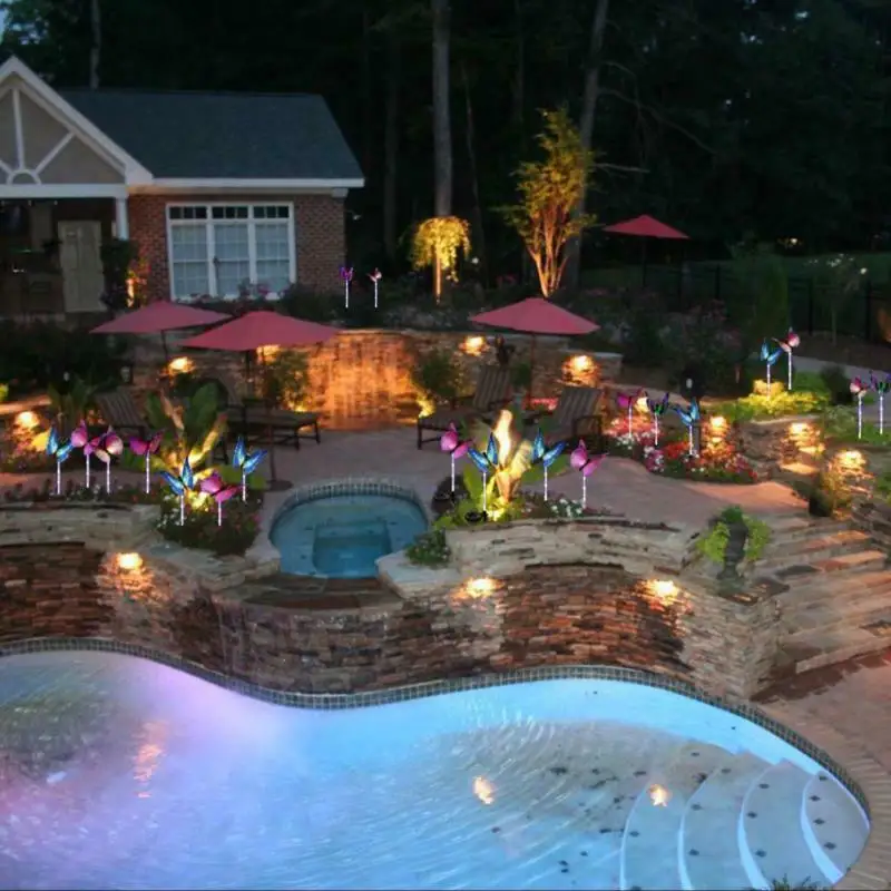 Party Supplies Solar Power Garden Stake Butterfly Outdoor Landscape Lamp LED Lights 3Pcs/Set