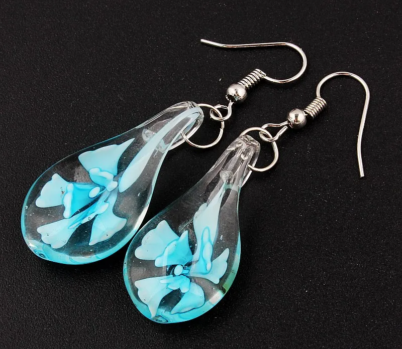 Flower earrings handmade murano lampwork glass mix color women's mixed color flower glass earrings thanksgiving gift