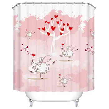 

Dancing Love Sheep Waterproof Bathroom Fabric Shower Curtain with 7 Hooks