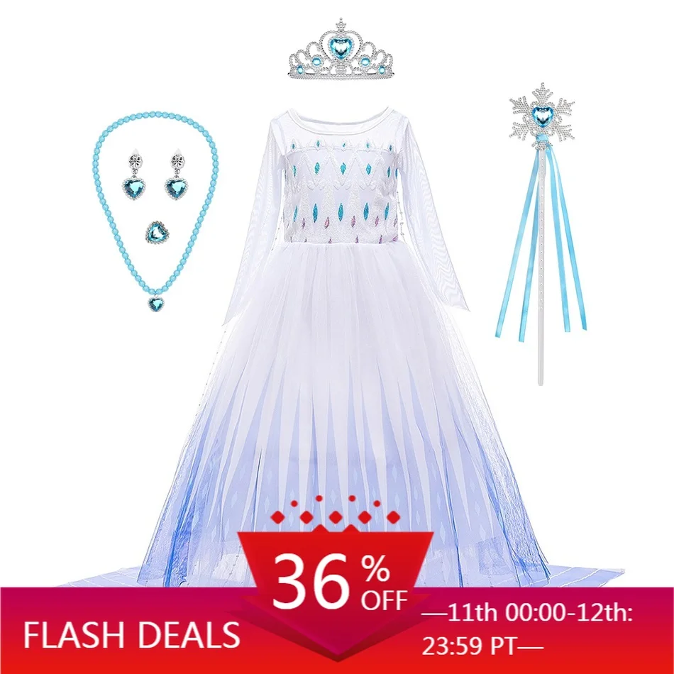 

Snow Queen 2 Elsa Cosplay Dress Girls Clothes Children's Wear Crown Magic Wand Mesh Cloak Cosplay Birthday Party Costume