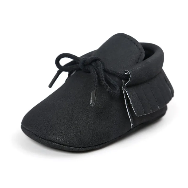 Осенняя обувь из искусственной кожи для новорожденных мальчиков и девочек; повседневная обувь на мягкой подошве; однотонная обувь на шнуровке из замши; удобная обувь для первых шагов; 0
