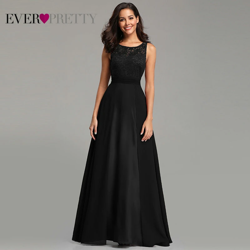 Elegant Prom Dresses Long 2020 Ever Pretty EZ07695 Womens Sexy A-line Sleeveless O-neck Chiffon Lace Cheap Evening Party Gowns