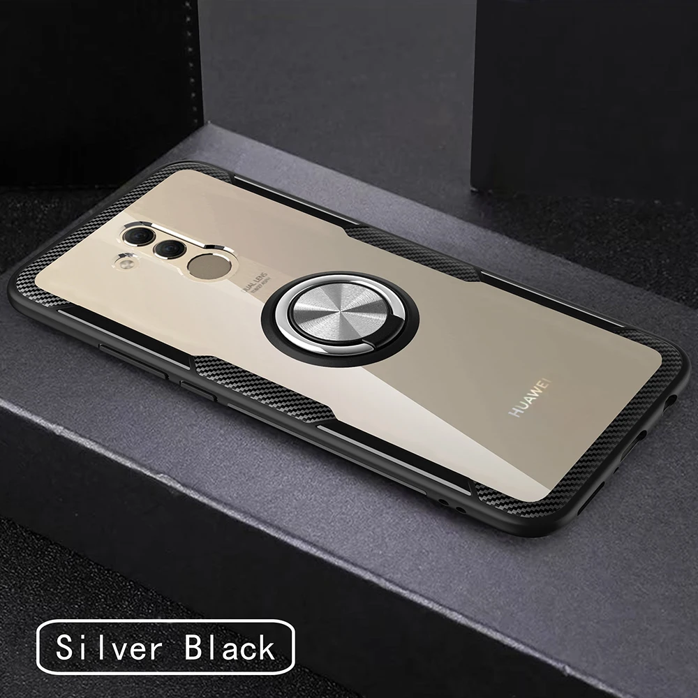 Silver Blcak Держатель мобильного телефона чехол для huawei mate 20 Lite mate 20 Lite легкий чехол для huawei mate 20 Pro стеклянный чехол с кольцом на палец - Цвет: Silver Blcak