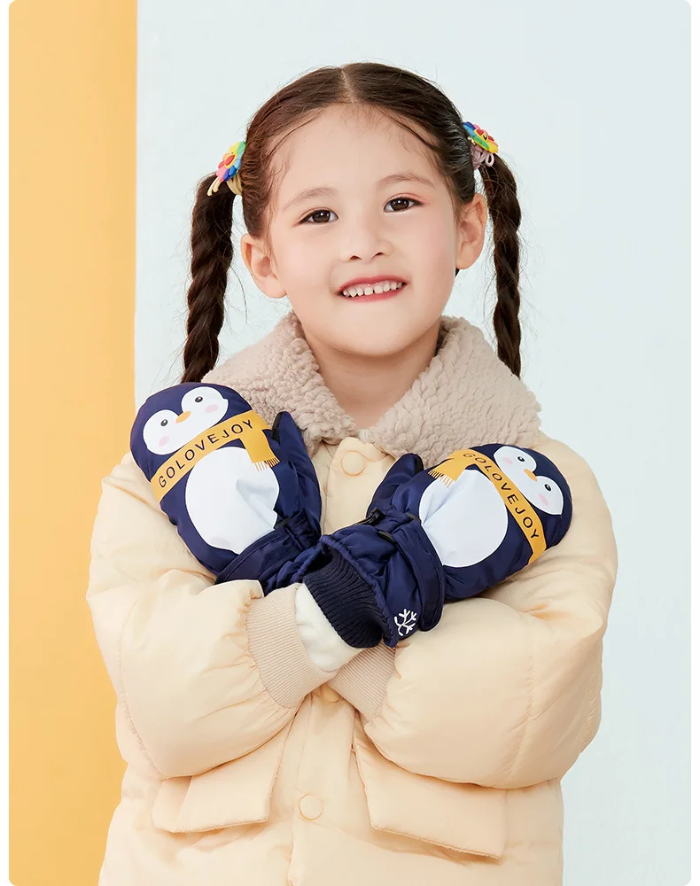 Зимние лыжные перчатки qiu dong, водонепроницаемые, с двойным пучком и ворсом, толстые, теплые, для детей 6-12 лет
