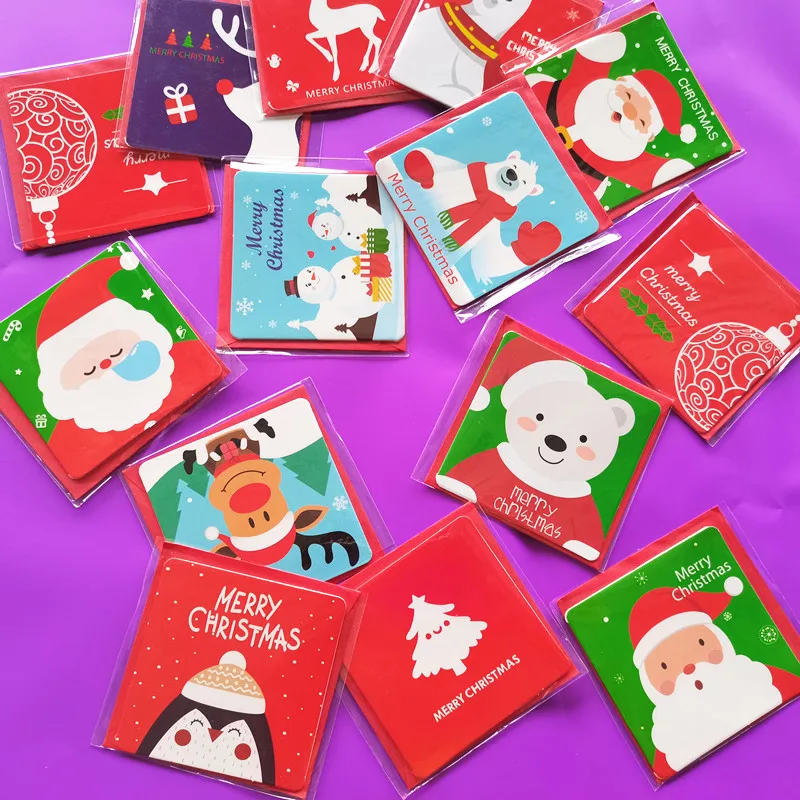

12set/lot mix Designs 10PCS card+10 PCS envelope MINI Christmas cards gift Writable card DIY decoration card