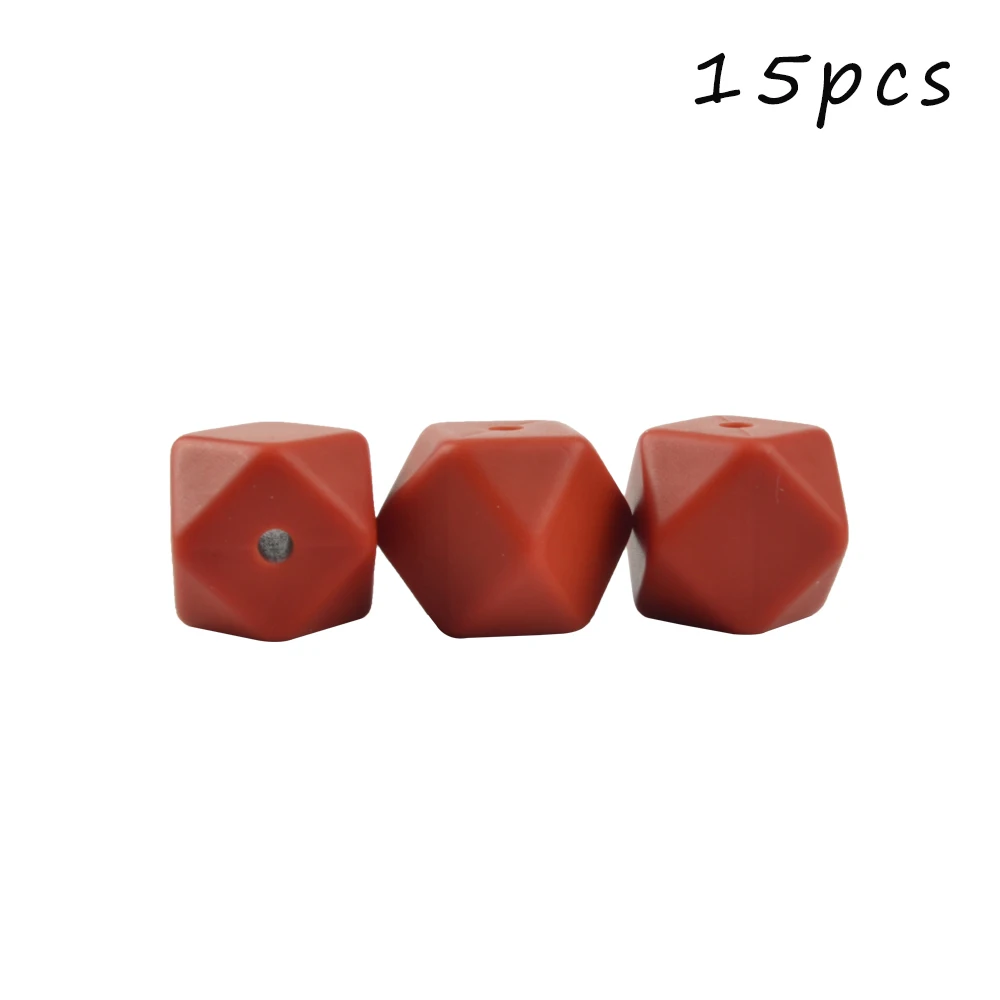 Brick red LOFCA 15 шт. 17 мм шестигранные силиконовые бусины для DIY Прорезывания Зубов Ожерелье кулон Силиконовые Прорезывания Зубов Бусины пищевого класса прорезывание зубов - Цвет: Brick red