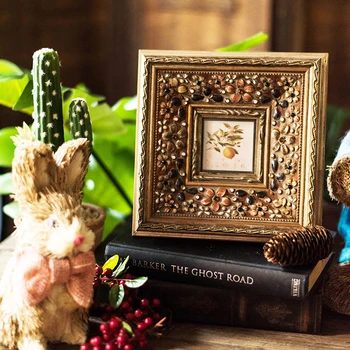 

Vintage Wood Hand Carved Delicate Flowers Rectangle Photo Frame Wedding Props Home Decoration