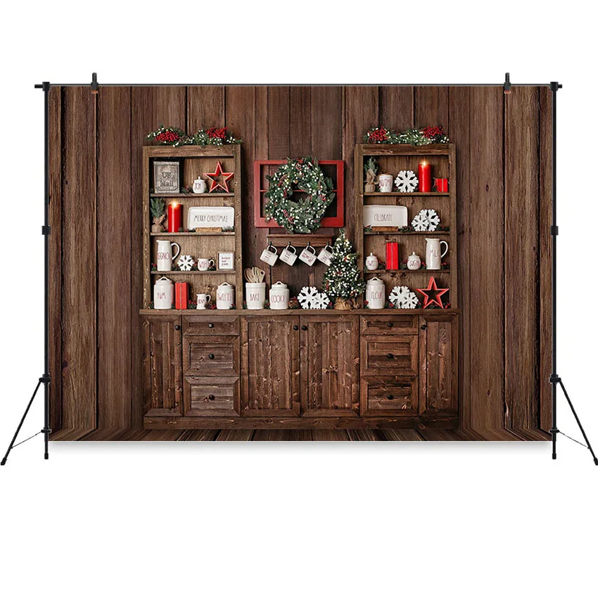 Фон для фотосъемки Рождественский венок декорация Ретро винтажная деревянная