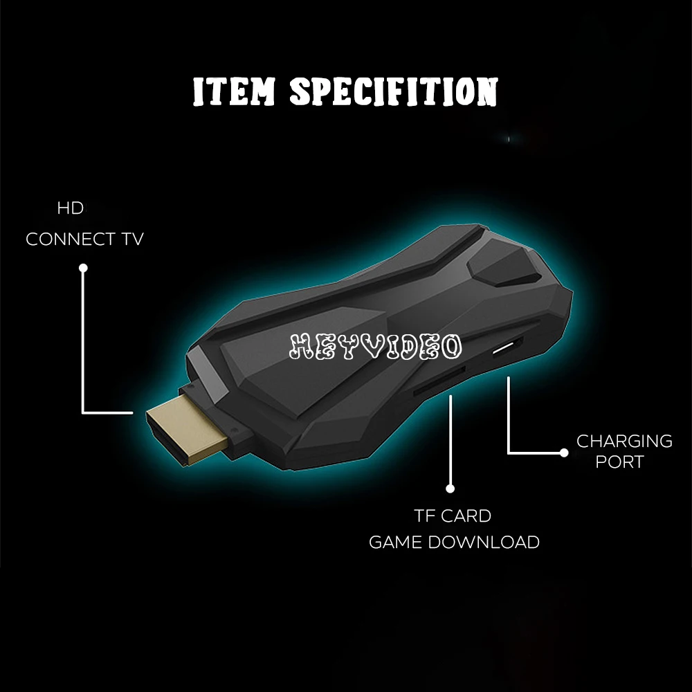 Wireless Video Game Console 4K Game Stick HD Display on TV Projector Monitor Classic Retro 6800 +Games Double Controller Player