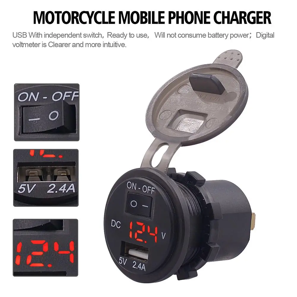 

12V Mobile Phone Charger Socket Digital Display Voltmeter Motorcycle Accessories USB Charger Socket for Car Motorcycle ATV