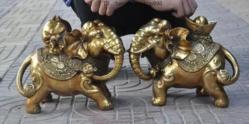 

Christmas Chinese FengShui Brass wealth yuanbao moneybag auspicious elephant statue pair Halloween