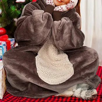 

Winter Pajamas Cute Sherpa Blanket Hoodies With Sleeve Ultra Plush Blanket Hoodie Stitching Color Warm Flannel Hooded Blankets