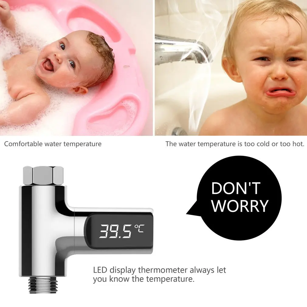 Digital LED Display Water Shower Thermometer Home Flow Self-Generating Electricity Water Temperature Meter Monitor for Baby Care
