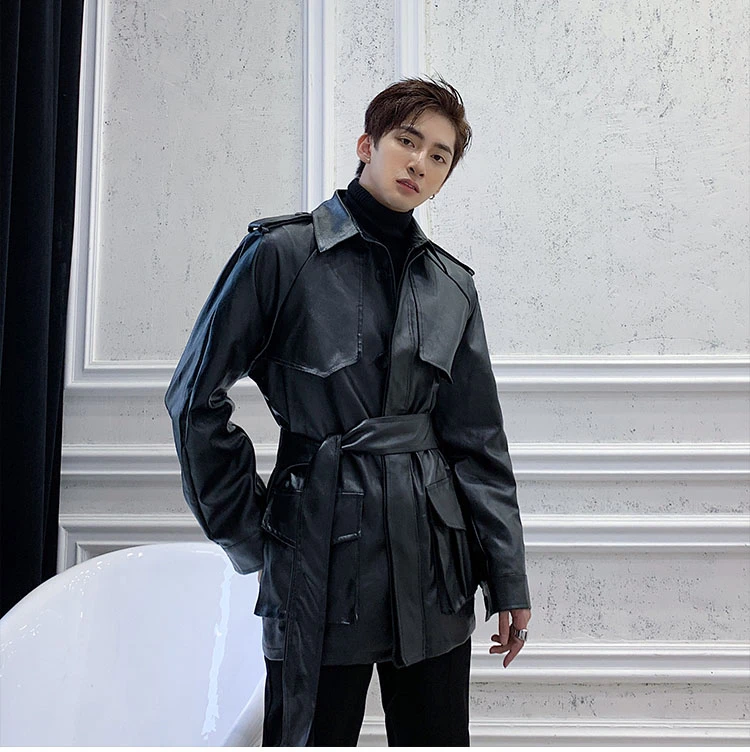 男性ファッション黒ベルト Pu レザージャケット男性ストリートヒップホップパンクゴシックオートバイジャケットフェイクファー貨物コート上着 Faux Leather Coats Aliexpress
