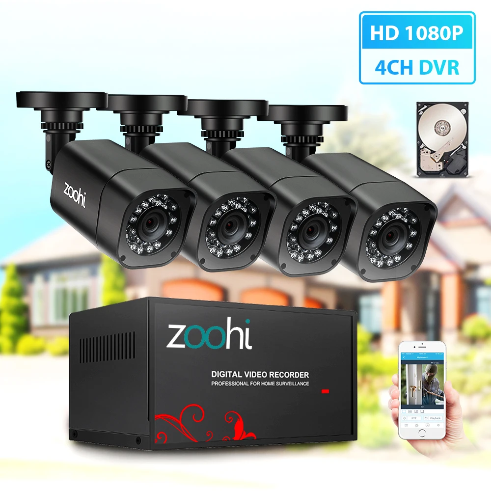  Zoohi AHD CCTV Camera System 1080P security Camera DVR Kit CCTV waterproof Outdoor home Video Surve - 4.00015E+12