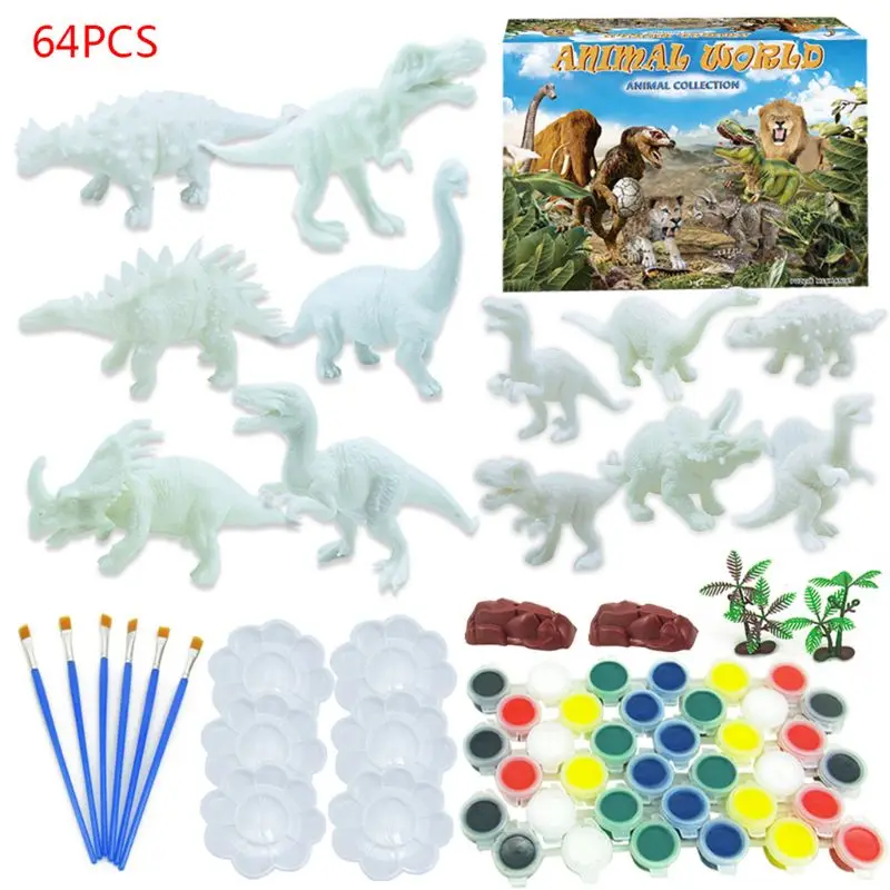 

64Pcs/Set DIY Graffiti Dinosaur Model 3D Painted Hand Coloring Tyrannosaurus D0AF