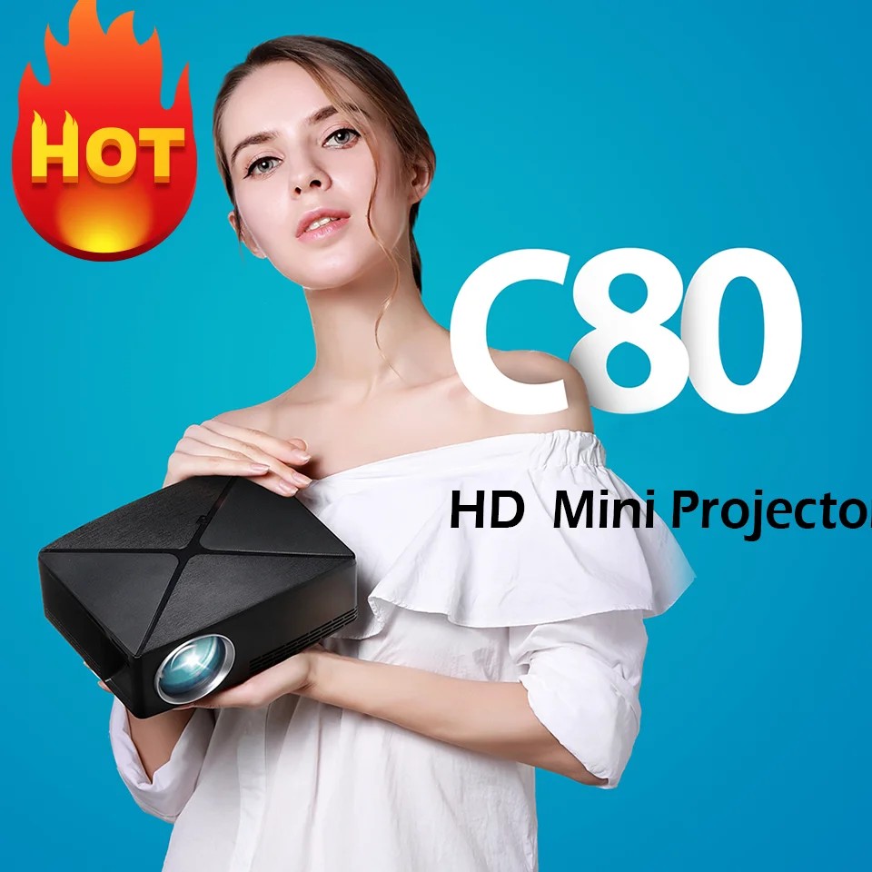 OLOEY новейший C80 Мини full HD светодиодный портативный видеопроектор 1280x720p Поддержка 1080p 2200 люмен умный проектор домашний кинотеатр