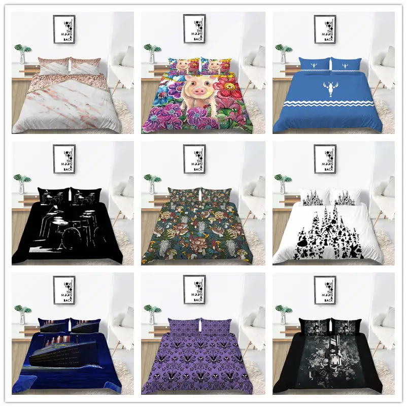 

Popular cartoon pig Bedding set Twin Full Queen Size for kids adult Bed Set Cover blue black of Bedding Cover Suit