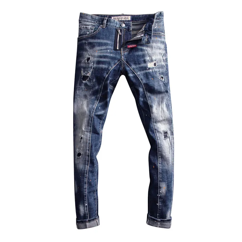 

2016 New Dsel Brand Fashion Designer Jeans Men Straight Blue Color Printed Men Jeans Ripped Men Jeans!E988