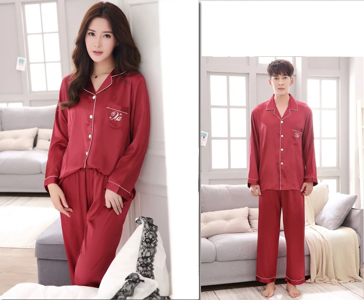 Luxury Pajama suit Satin Silk Pajamas Sets Couple Sleepwear Family Pijama Lover Night Suit Men & Women Casual Home Clothing black pajama pants