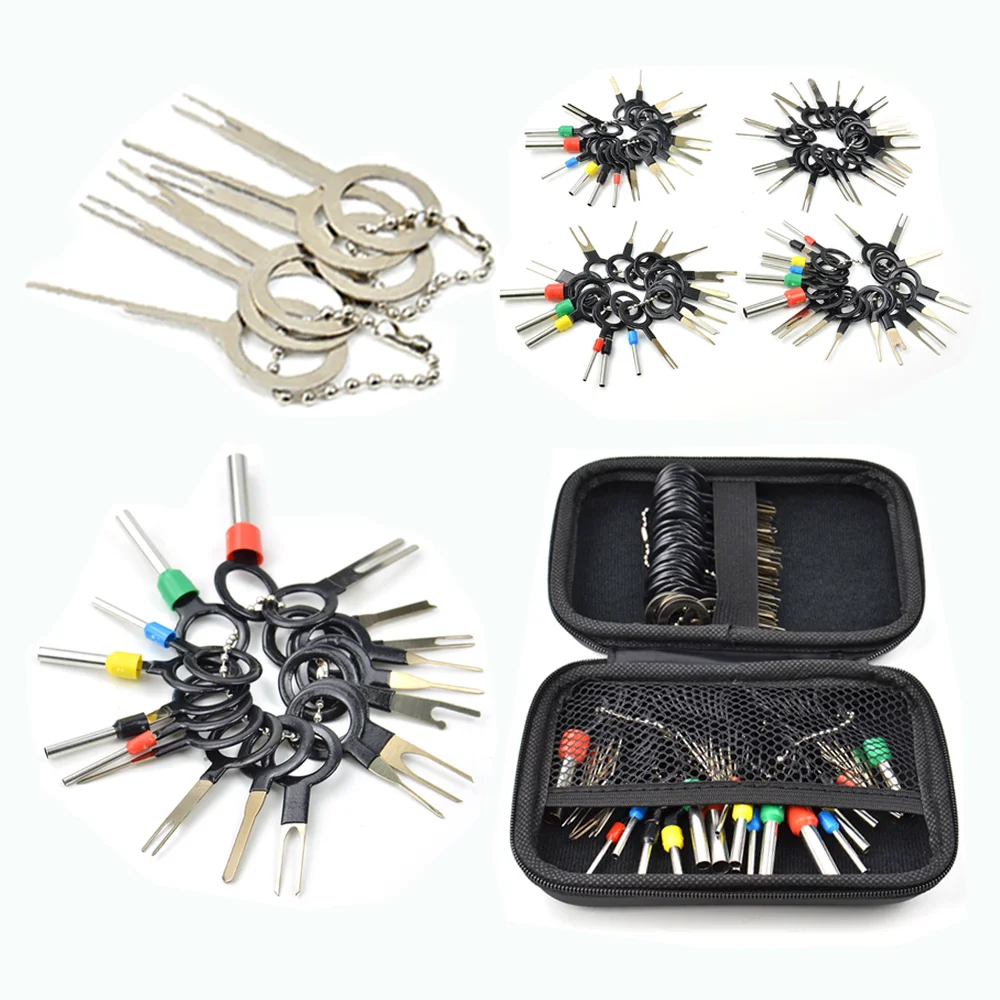 8-100pcs Car Terminal Removal Tool Kit with Storage Bag Electrical Wire Connector Pin Extractor Puller Repair Key Set