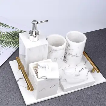 

Marble Texture Resin Cotton Swab Lid Storage Box Canister Jar Makeup Pad Holder