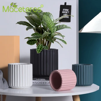

Home Creative Geometric Ceramic Flower Pot Simple Green Plant Hydroponic Vase Gardening Planter European Style Ornament Supplies