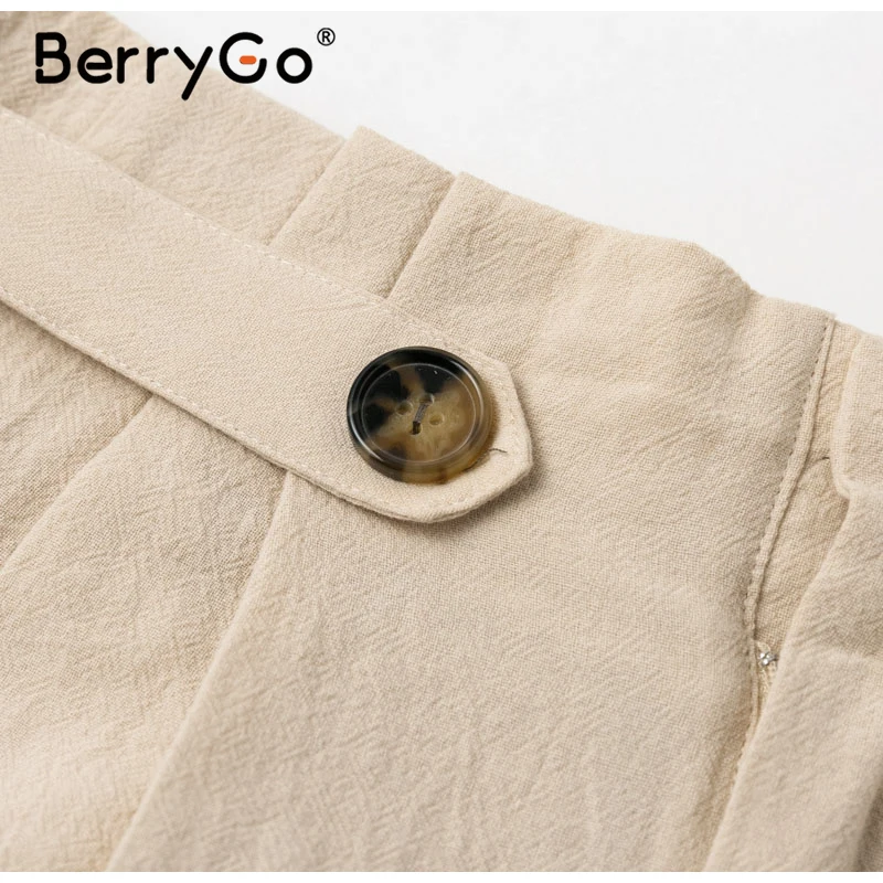 BerryGo повседневные однотонные летние шорты для женщин, средняя талия, хлопковые женские шорты для офиса, женские шорты на пуговицах, уличная одежда