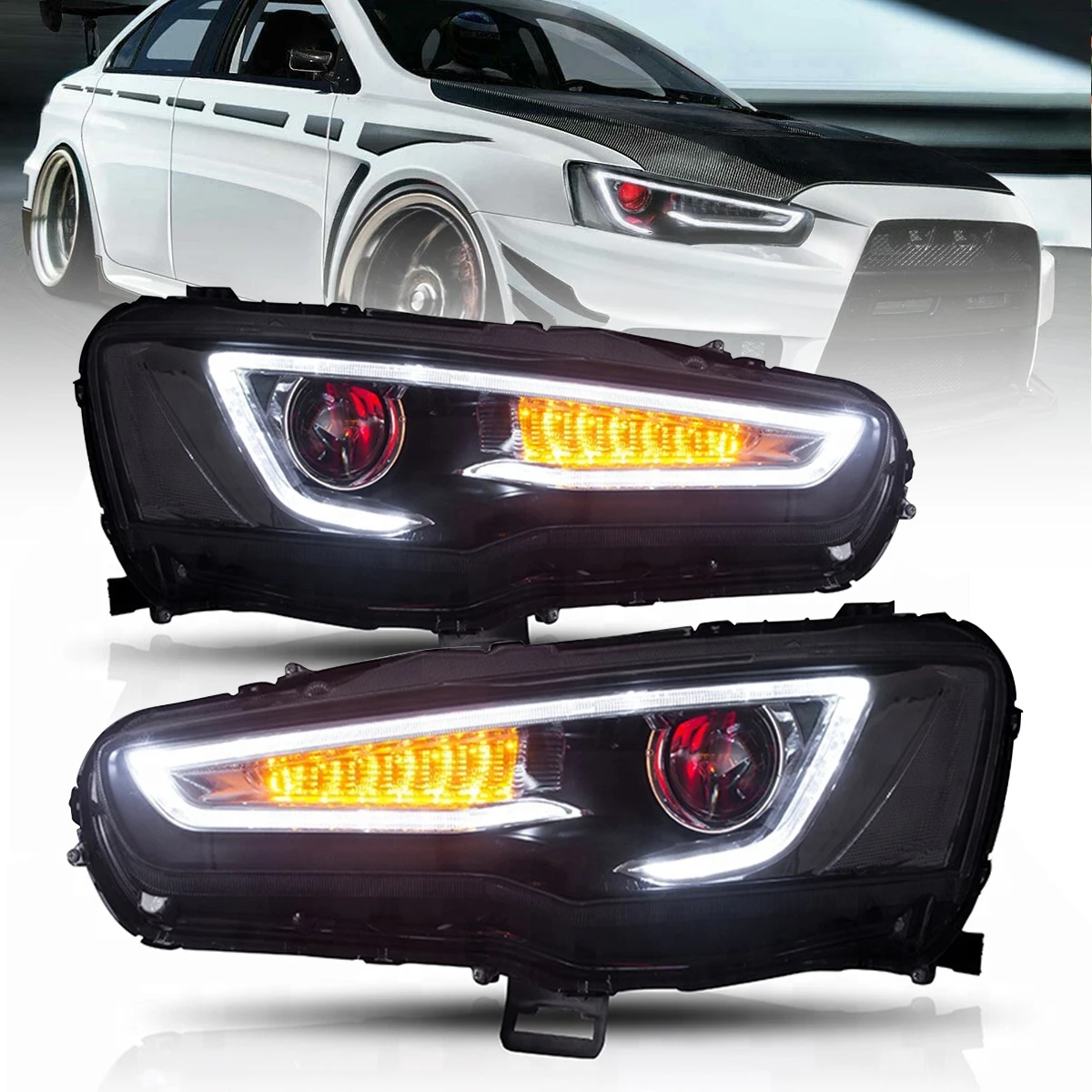 Светодиодные фары головного света для Mitsubishi Lancer 2008-2017 DRL автомобисветильник в