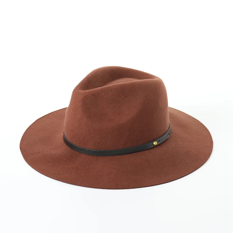 01912-hh8069 сплошное шерстяное Классический Ремень Шляпа Fedora Мужская и женская панама джазовая, шляпа
