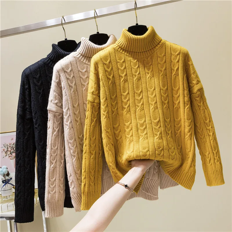 

Women Sweater Casual Loose Pullover Jumper Turtleneck Knitted Sweater Women 2019 Autumn Winter Oversized Solid Warm Wnderwear