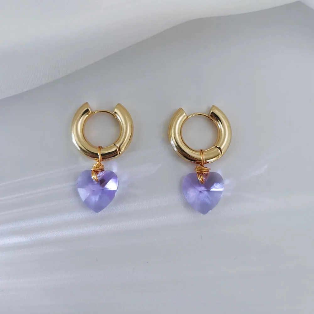 Peri'sBox 2 Colors Glass Love Heart Earrings Flower Chunky Circle Geometric Earrings Butterfly Elegant Minimalist Brass Jewelry - Image 4