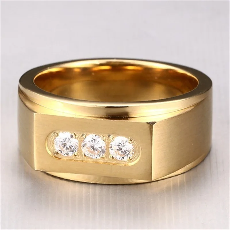 Fashion Men Jewelry Ring Luxury Alloy Gold-Color Ring Charm Crystal Zircon For Men Accessories Party Gift gold color rings gold color ring finger ring zircon crystal ring jewelry accessories