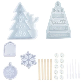 

25Pcs Christmas Theme Silicone Resin Casting Mold Kit Epoxy Resin Pendant Mold with Hanging Hole Snowflake Xmas Tree Elk Bell Ta