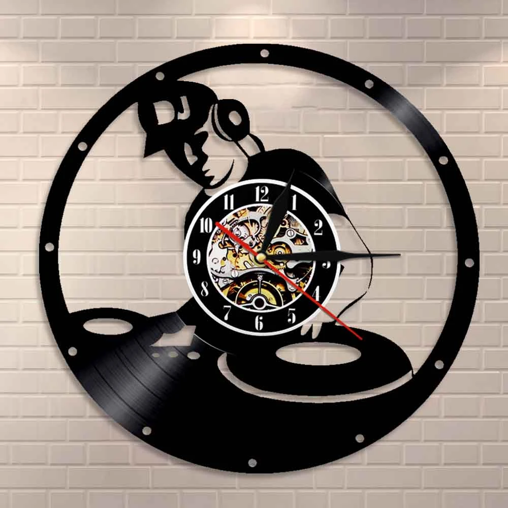Dj Vintage Vinyl Record Elektronische Muziek Kamer Decoratie Muziek Disc Jockey Mengen Draaitafels Lp Wandklok|Wall Clocks| - AliExpress