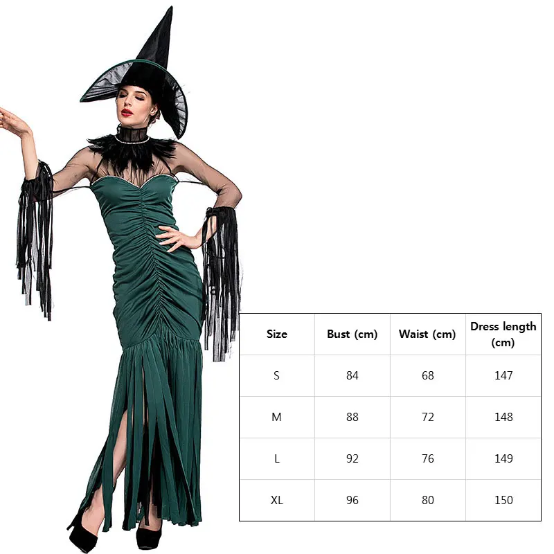 Umorden костюмы на Хэллоуин костюм ведьмы для женщин взрослых Adulto Fantasia длинное платье шляпа косплэй костюмы женщин