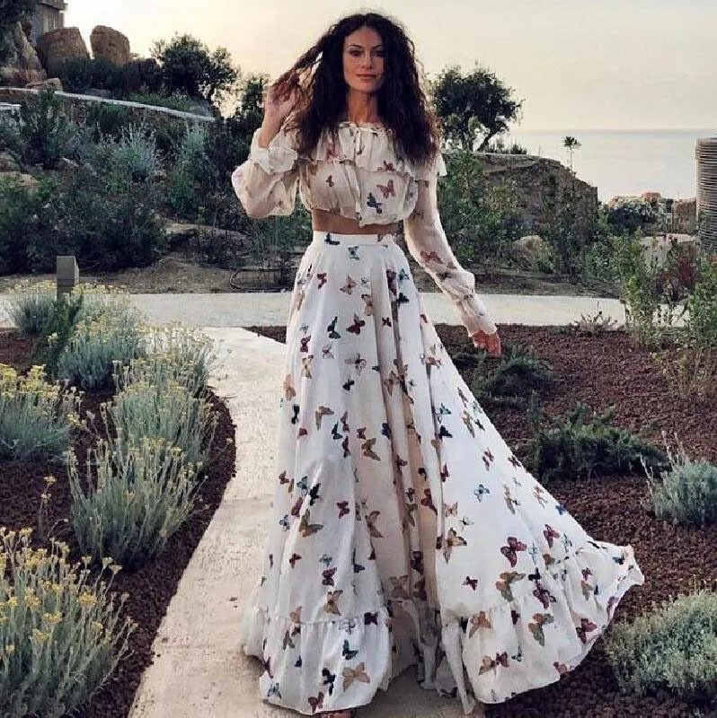 

Women Spring Sexy Party Print Dress Vintage Elegant Casual Fashion White Maxi Dress