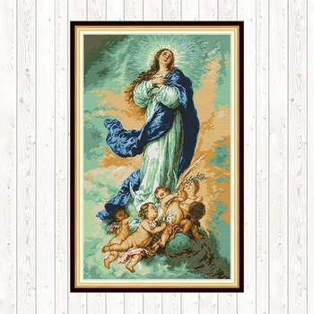 

The Virgin with Angels Cross Stitch Patterns Printed Canvas DIY Needlework Embroidery Kit 14CT 11CT Count Aida Fabric DMC Floss