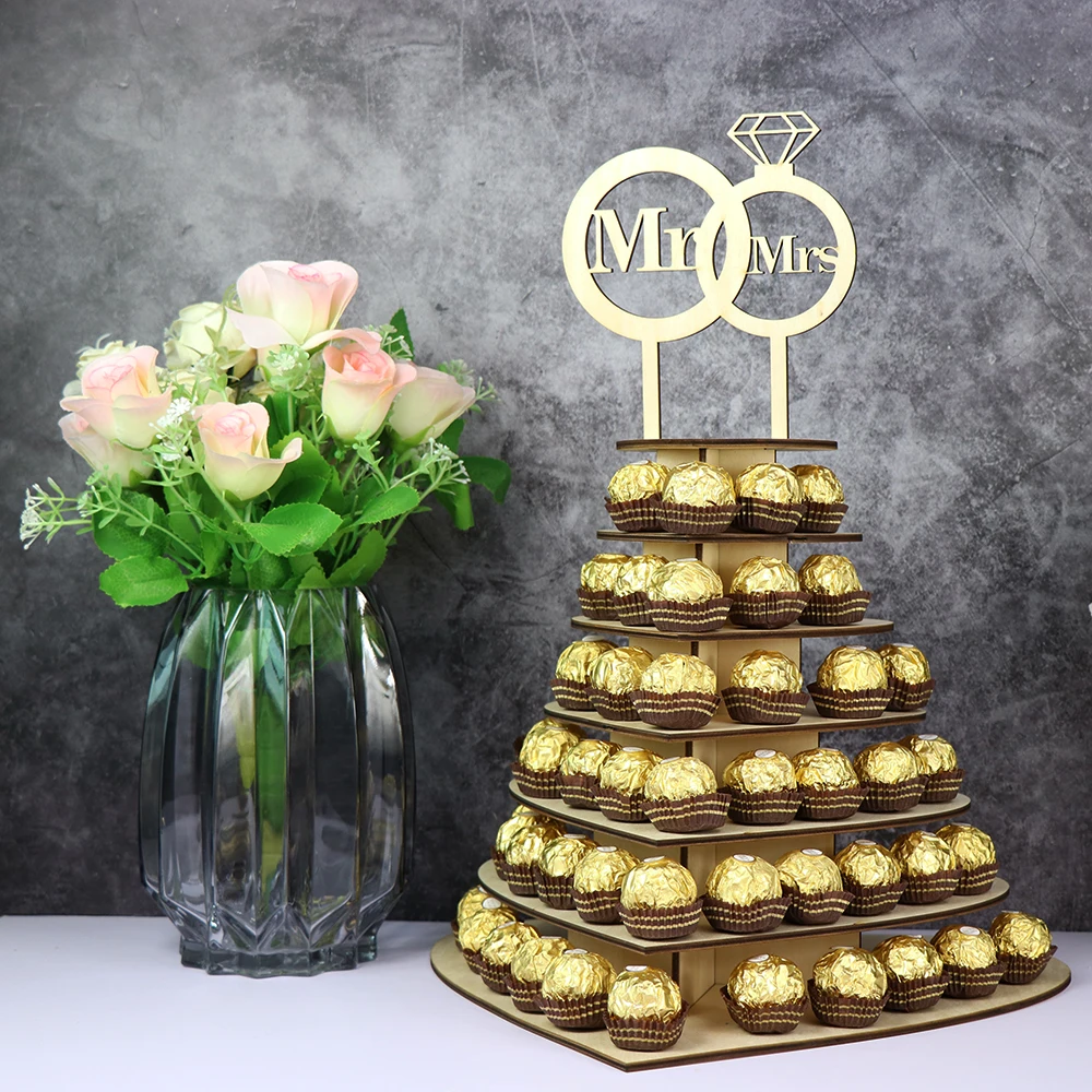 Custom Wooden Chocolate Stand Rustic Wedding Decoration For Wedding Mr & MRS Wedding Decoration Chocolate Dessert Candy Display Stand (16) - 副本