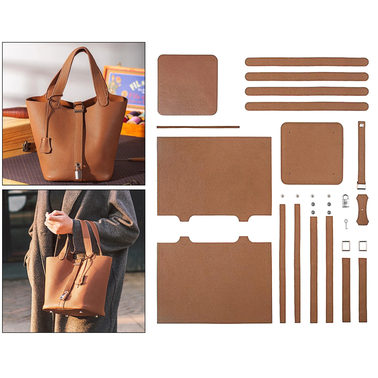 DIY Leather Handbag Making Material Kit Handmade Women Bucket Bag Purse Wallet for Leather Crafts Supplies