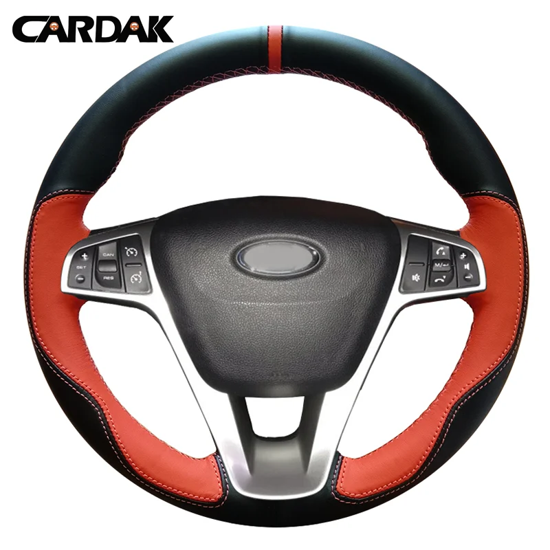 CARDAK Hand-stitched Orange Black Artificial Leather Car Steering Wheel Cover for Lada Vesta 2015 2016 2017 2018 2019 Xray 2016