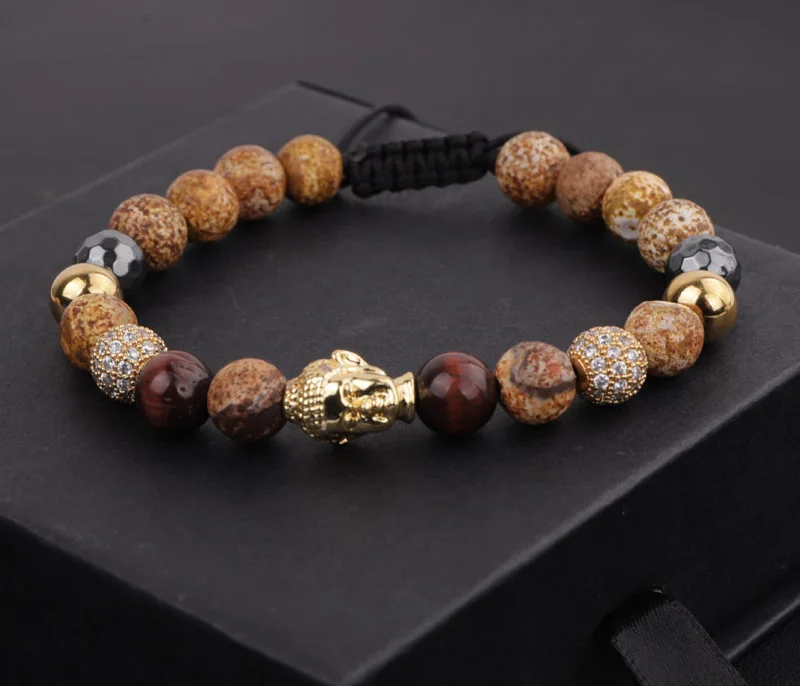 New fashion gold buddha bead bracelet men natural stone macrame bracelet - Image 5